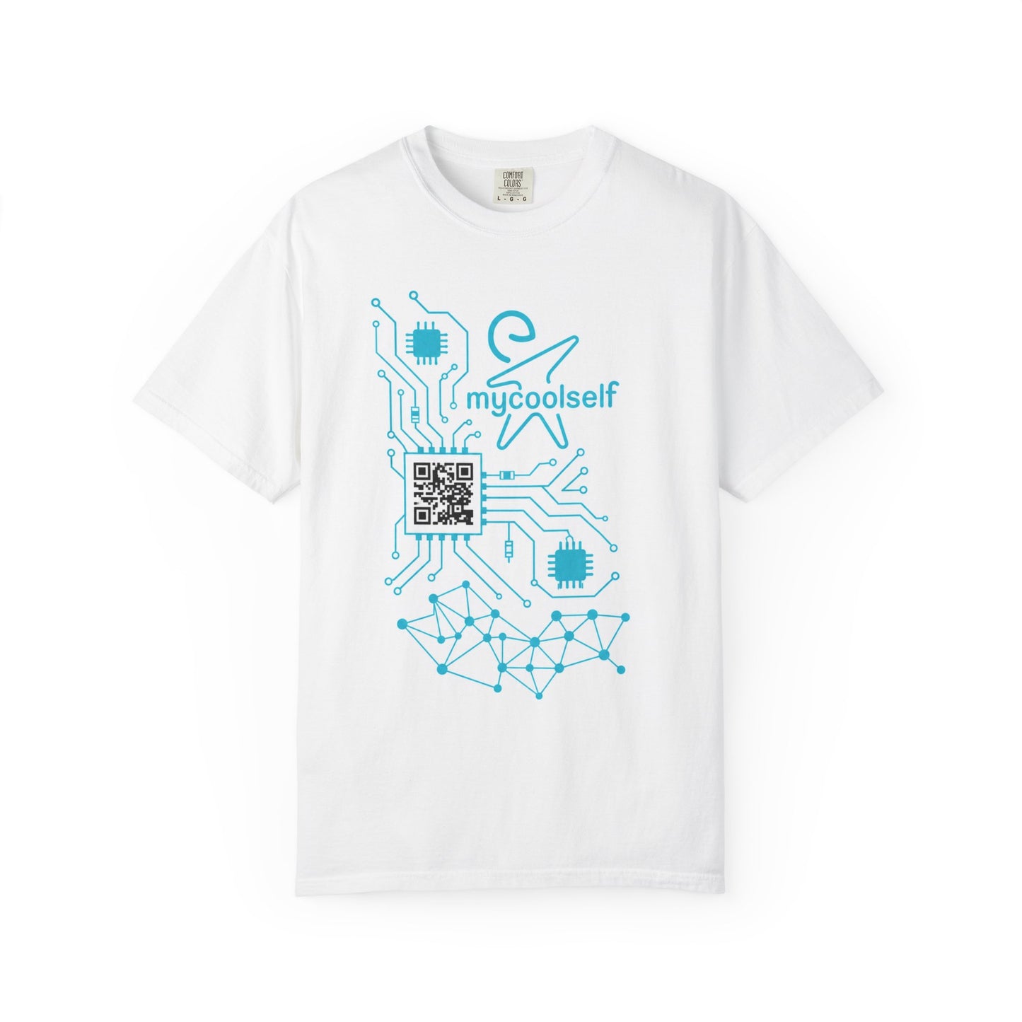 AI Circuit T-Shirt — "mycoolself" Tech Graphic with "I Feel, AI Thinks, We Decide" Back Print