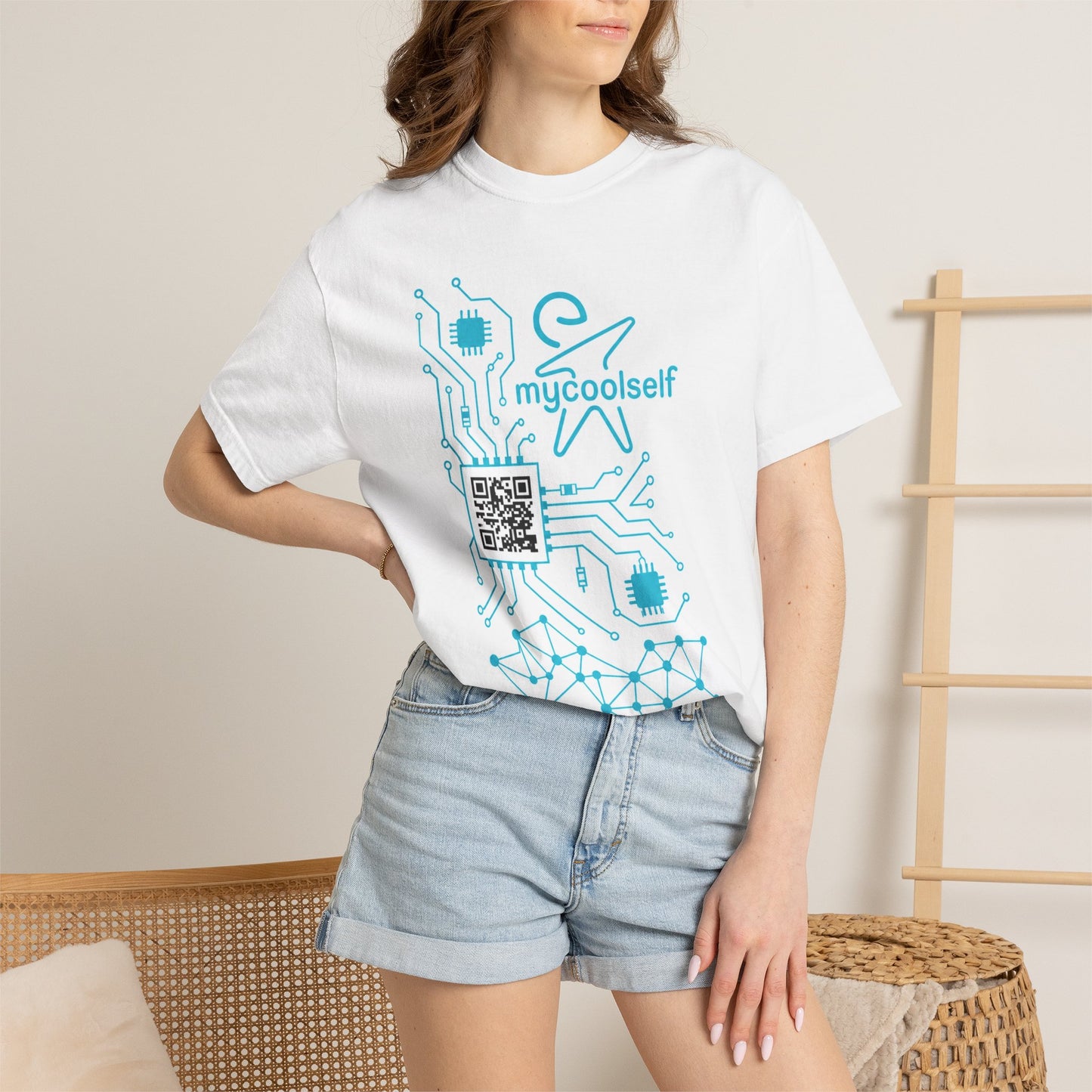 Copy of AI Circuit T-Shirt — "mucoolself" Tech Graphic with "I Feel, AI Thinks, We Decide" Back Print